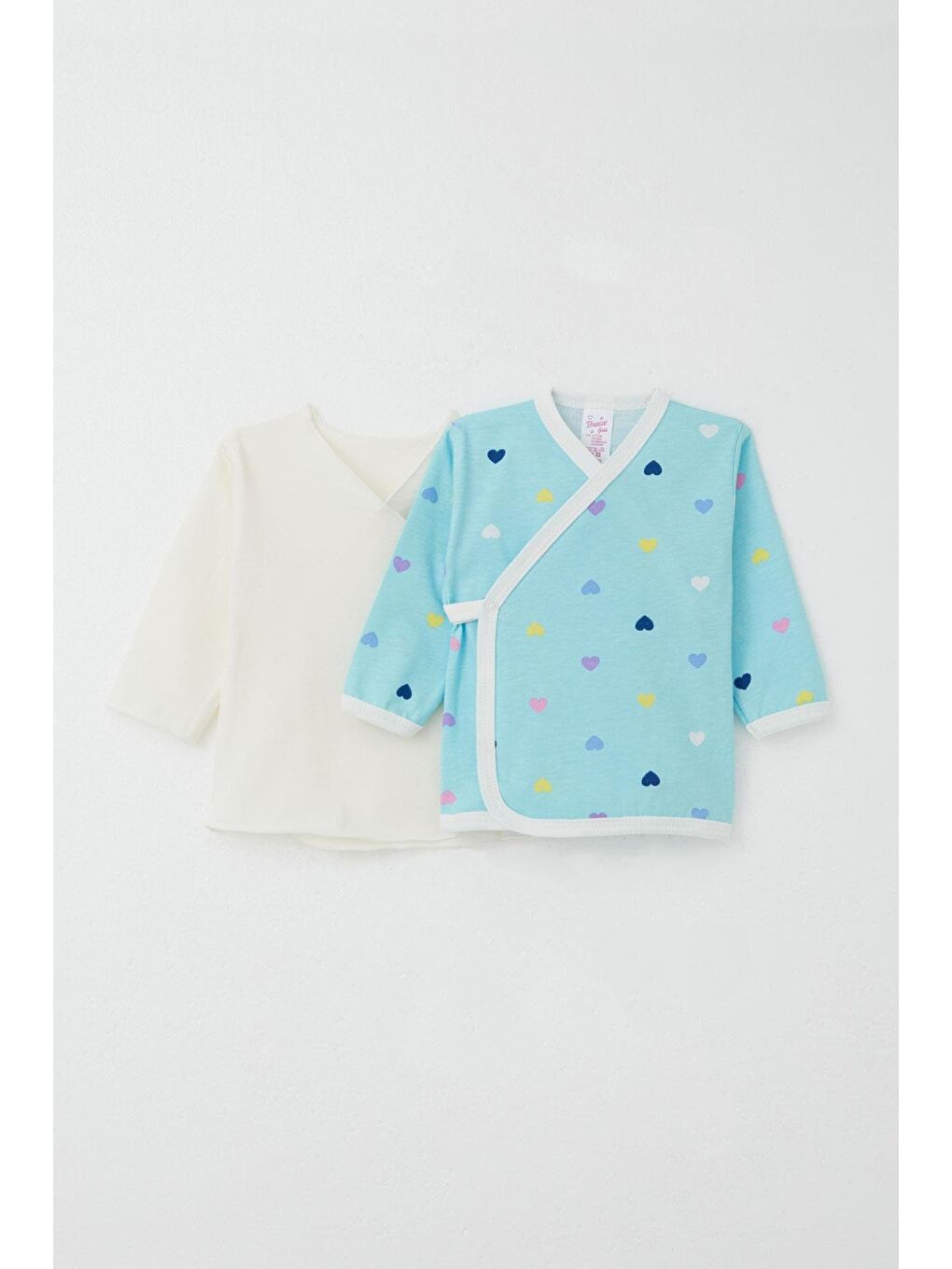 Yenidoğan Bebek İç Dış Çıtçıtlı 2 Li Zıbın Kalp Desenli Turkuaz (0-3 Ay)