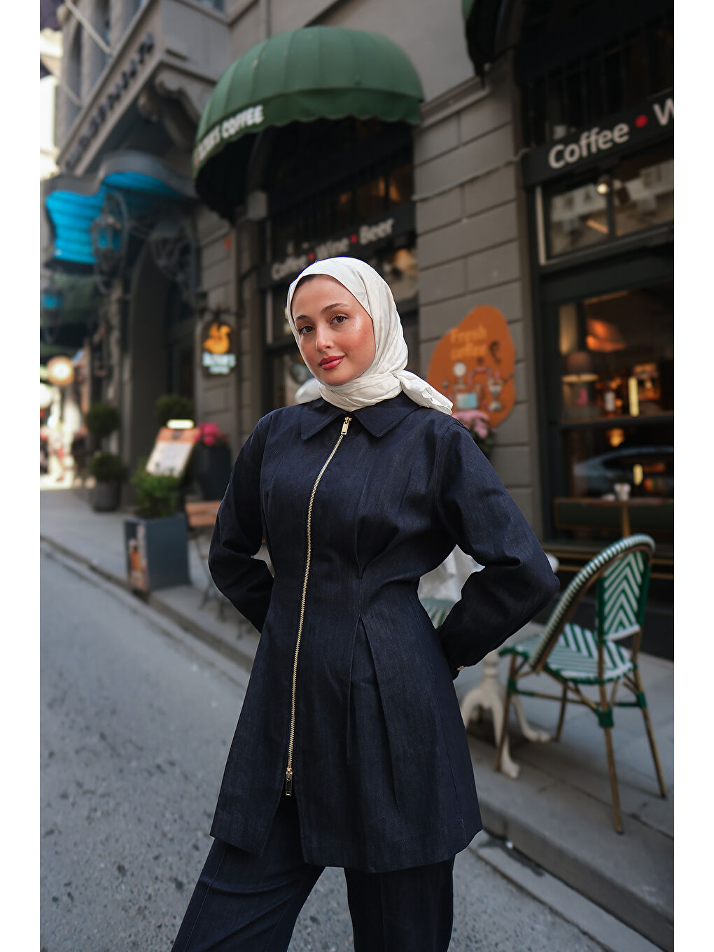 Kadın Oturan Fit Jean Ceket Koyu Mavi