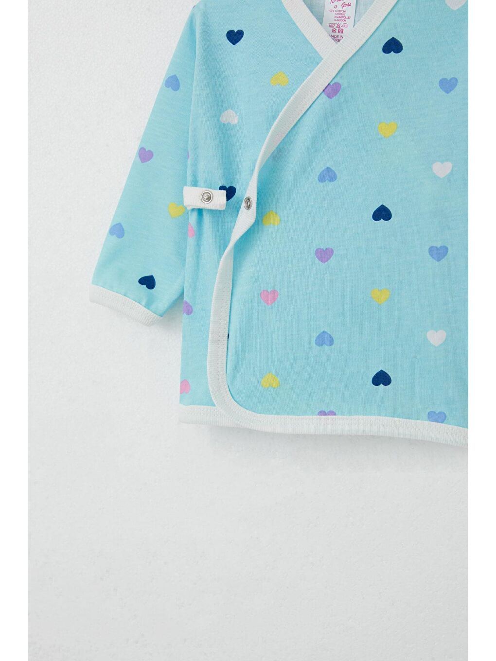 Yenidoğan Bebek İç Dış Çıtçıtlı 2 Li Zıbın Kalp Desenli Turkuaz (0-3 Ay)-3