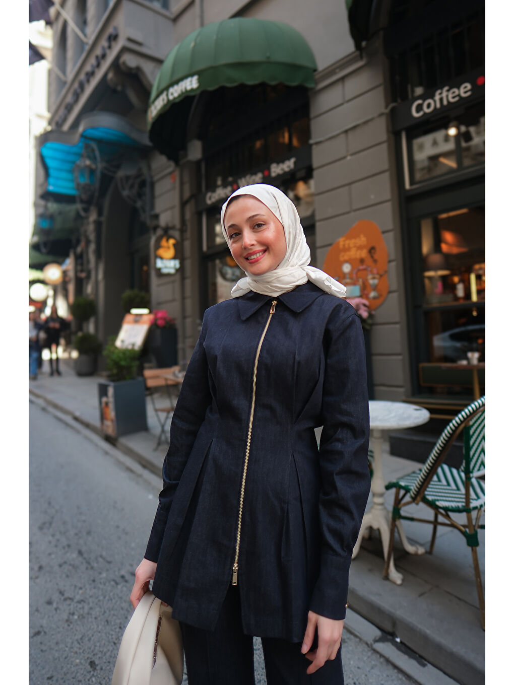 Kadın Oturan Fit Jean Ceket Koyu Mavi-1