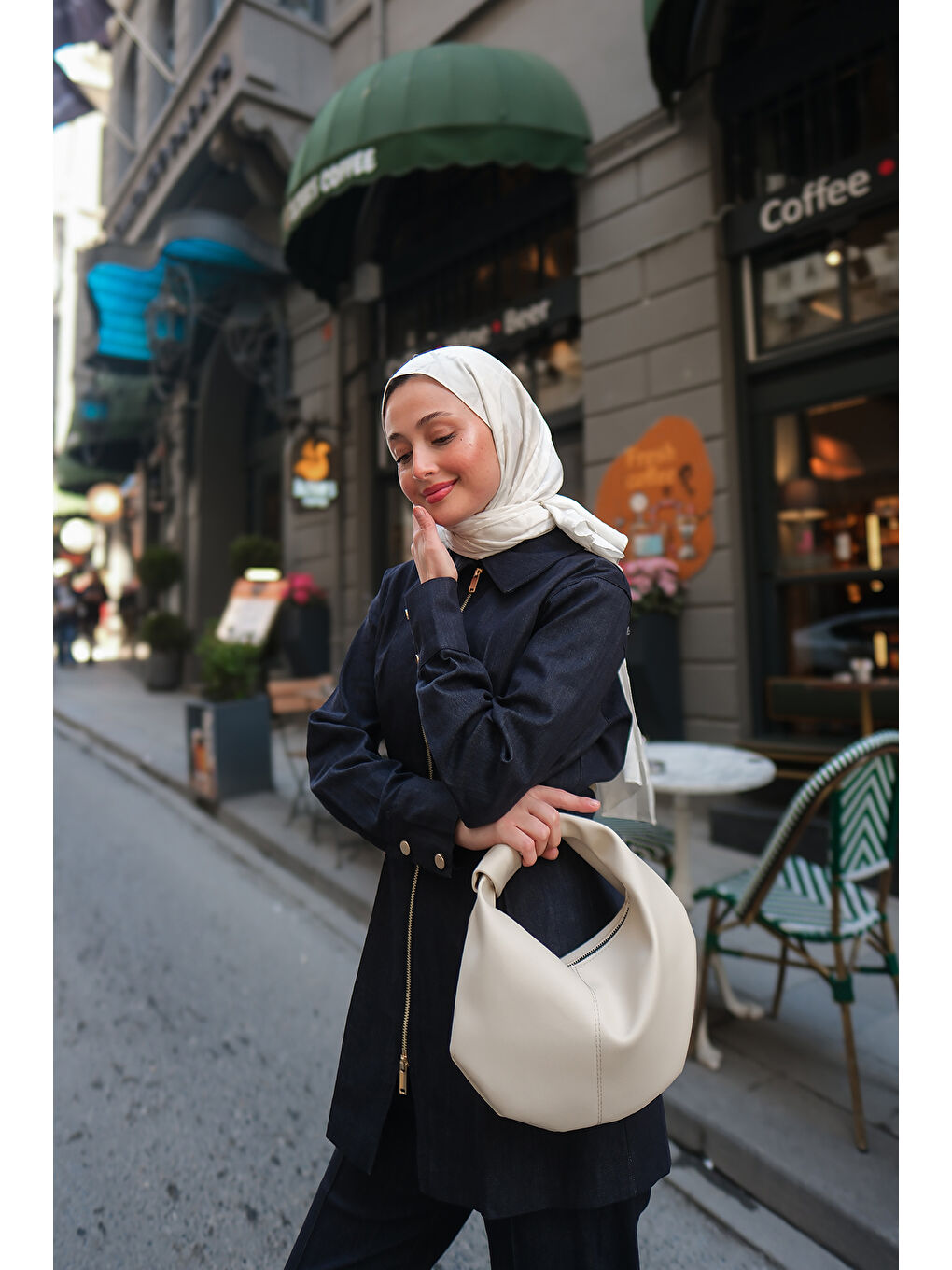 Kadın Oturan Fit Jean Ceket Koyu Mavi-3