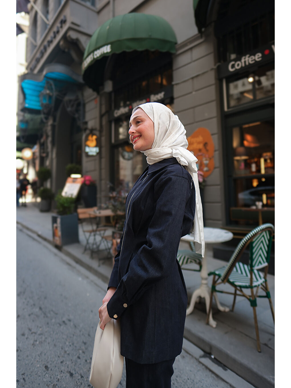 Kadın Oturan Fit Jean Ceket Koyu Mavi-4