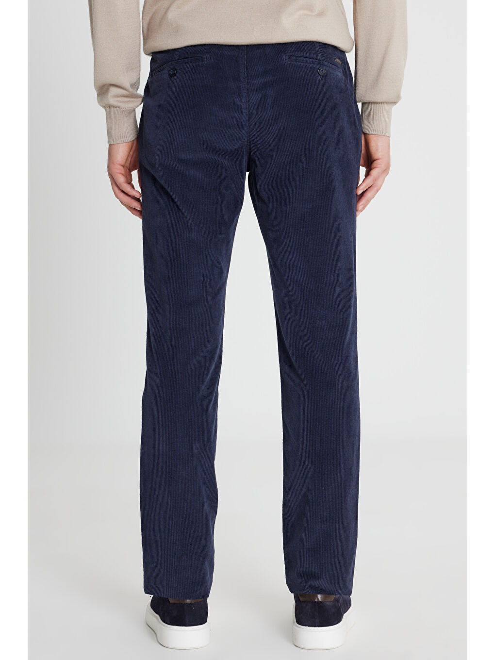 Erkek Lacivert Pamuklu Slim Fit Dar Kesim Yan Cep Kadife Esnek Casual Pantolon-4