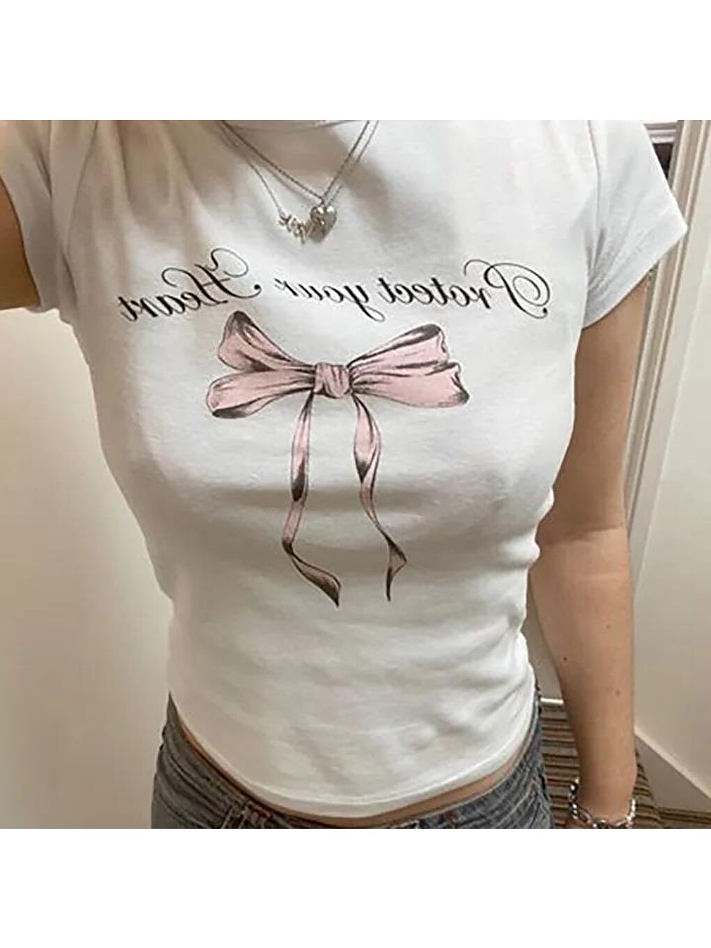 Protect Your Heart Baskılı Beyaz Crop