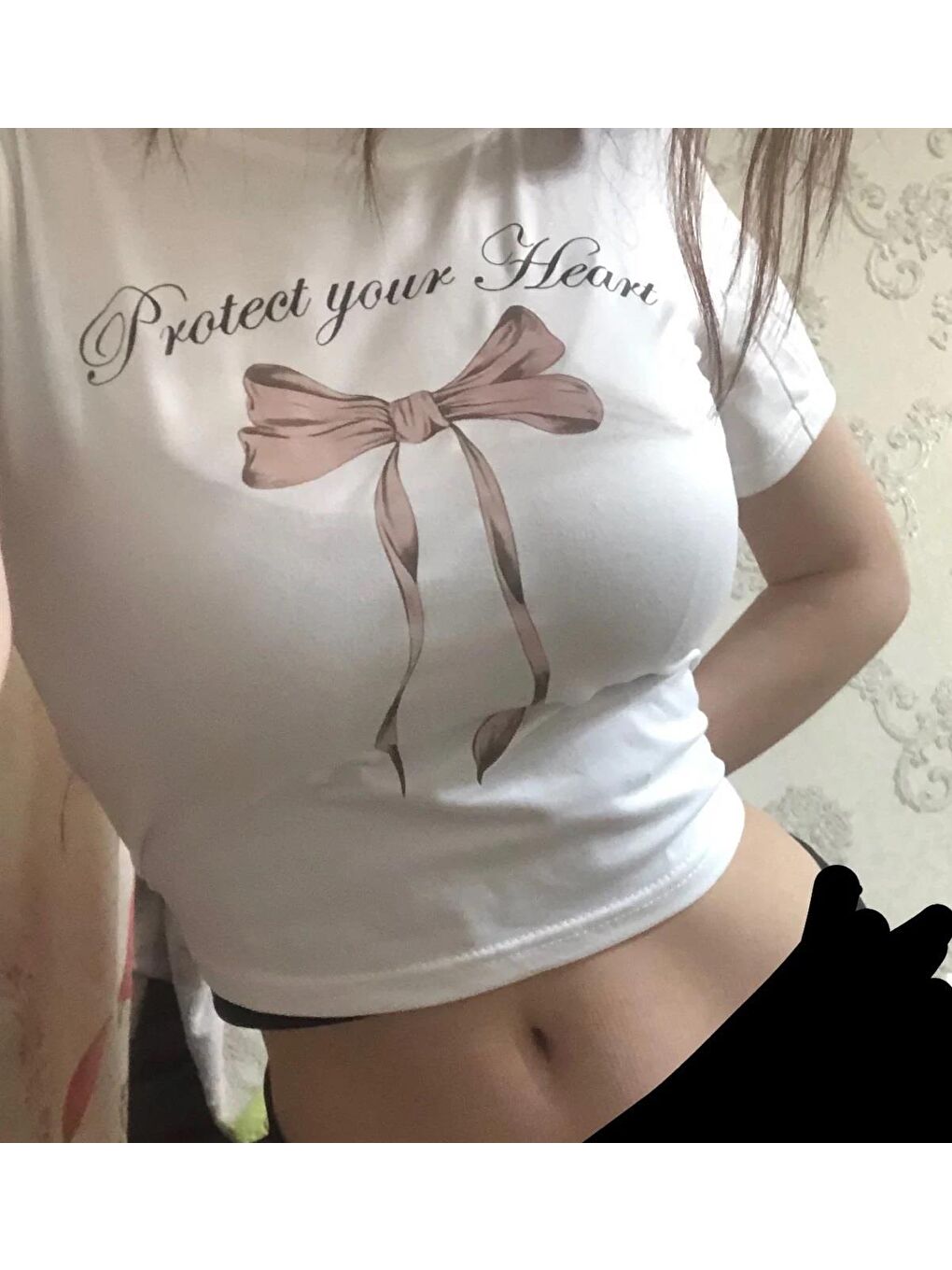 Protect Your Heart Baskılı Beyaz Crop-1