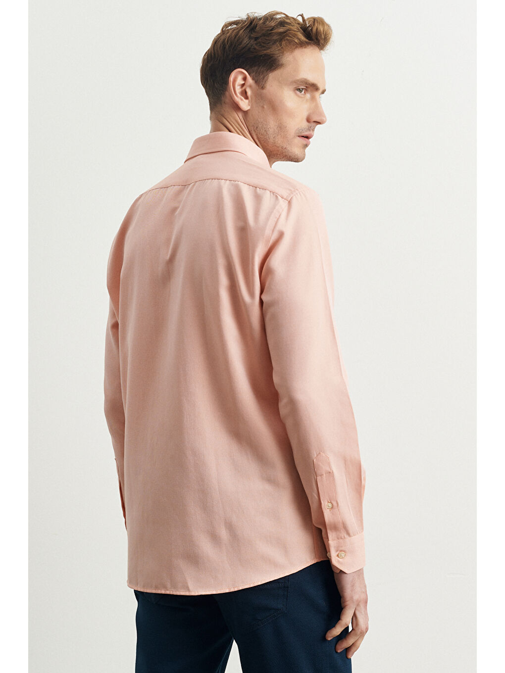 Erkek Turuncu Slim Fit Dar Kesim Düğmeli Yaka Uzun Kollu Oxford Gömlek-4