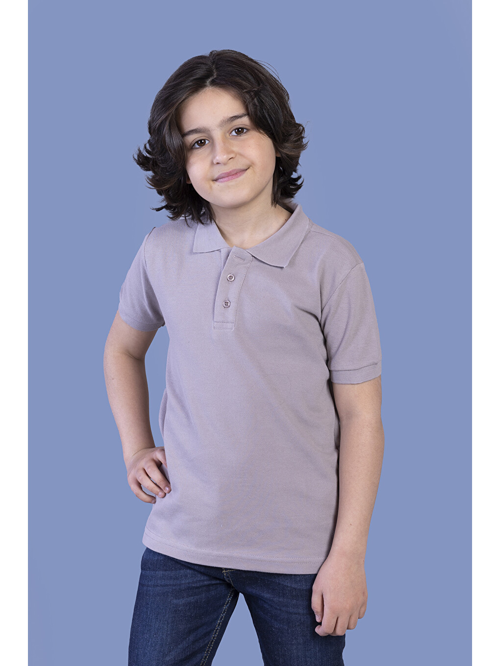 Kahverengi Erkek Çocuk Düğmeli Polo Yaka Tişört