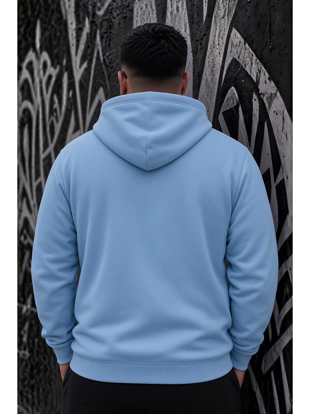 Turkuaz Bery Büyük Beden Erkek Kapüşonlu Basic Sweatshirt İki İplik Şardonlu Kanguru Cepli-3