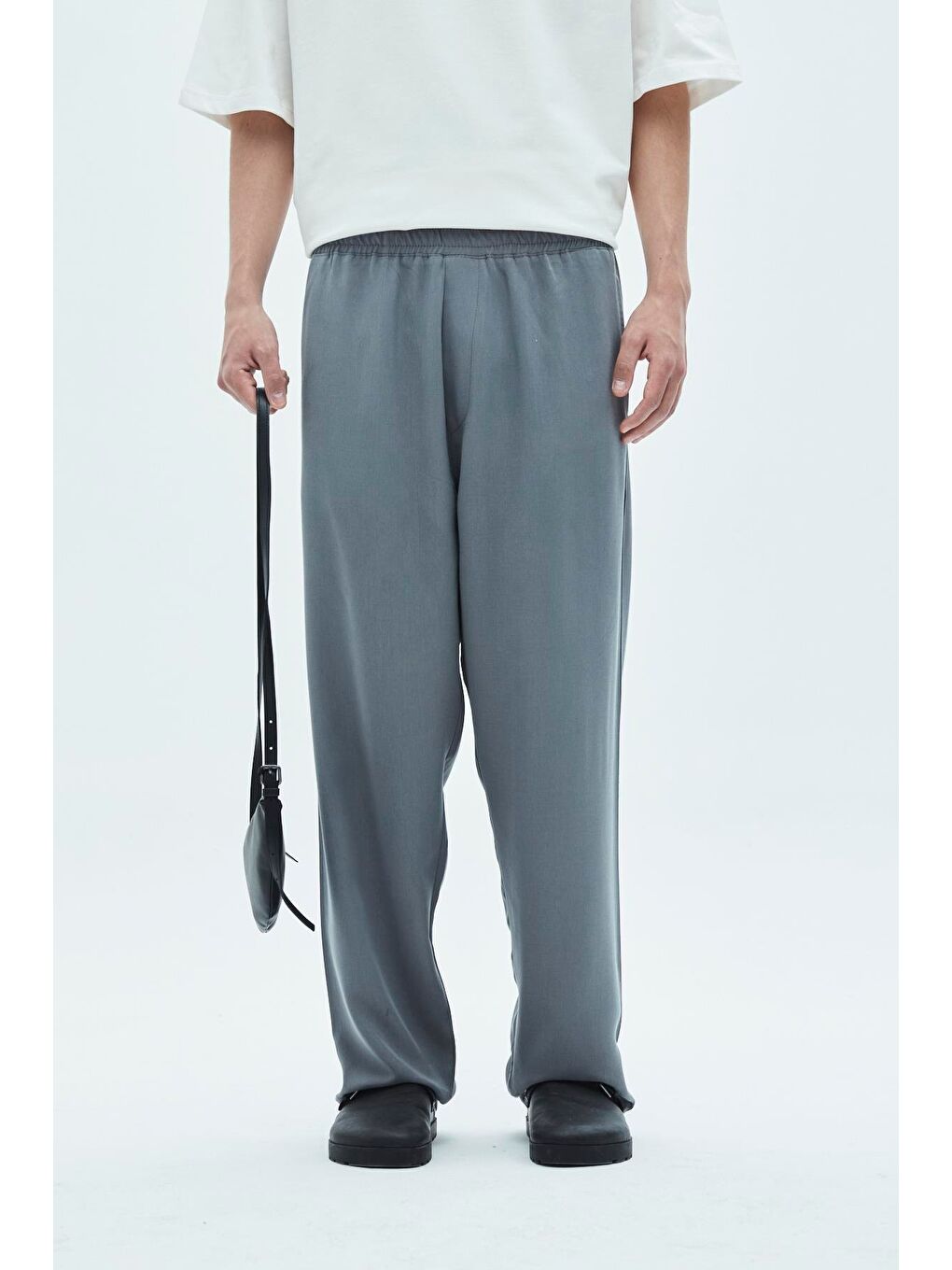 Rahat Kalıp Lyocell Kumaş Pantolon Gri-1