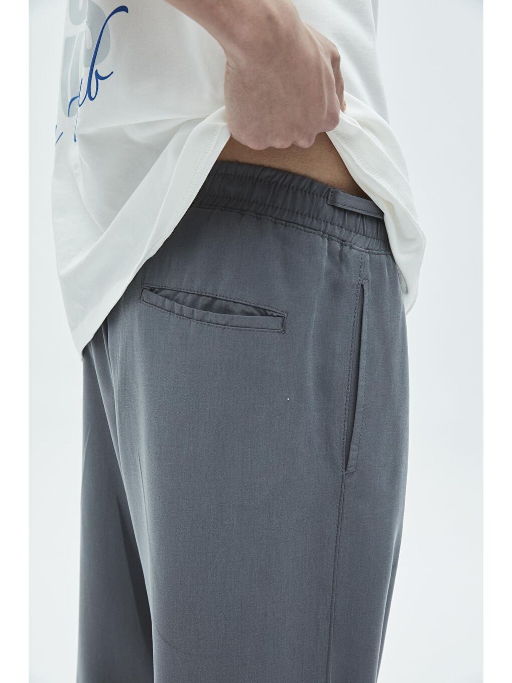 Rahat Kalıp Lyocell Kumaş Pantolon Gri-4