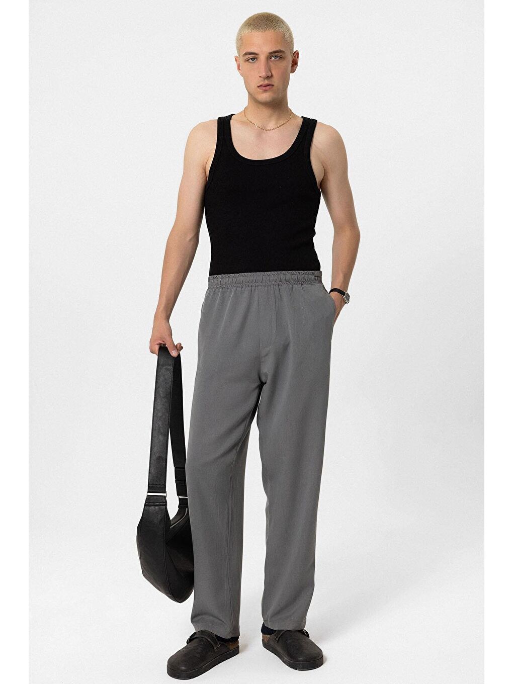 Rahat Kalıp Lyocell Kumaş Pantolon Gri-6