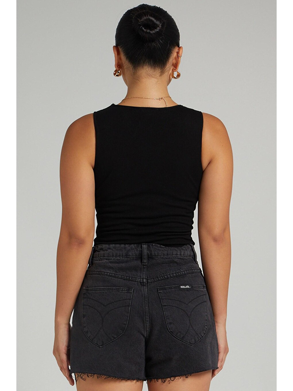 Siyah Yırtık Detaylı Basic Bodysuit-7