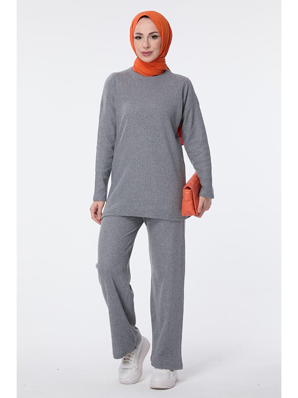 Bisiklet Yaka Kadın Antrasit Tunik+Pantolon - 23754