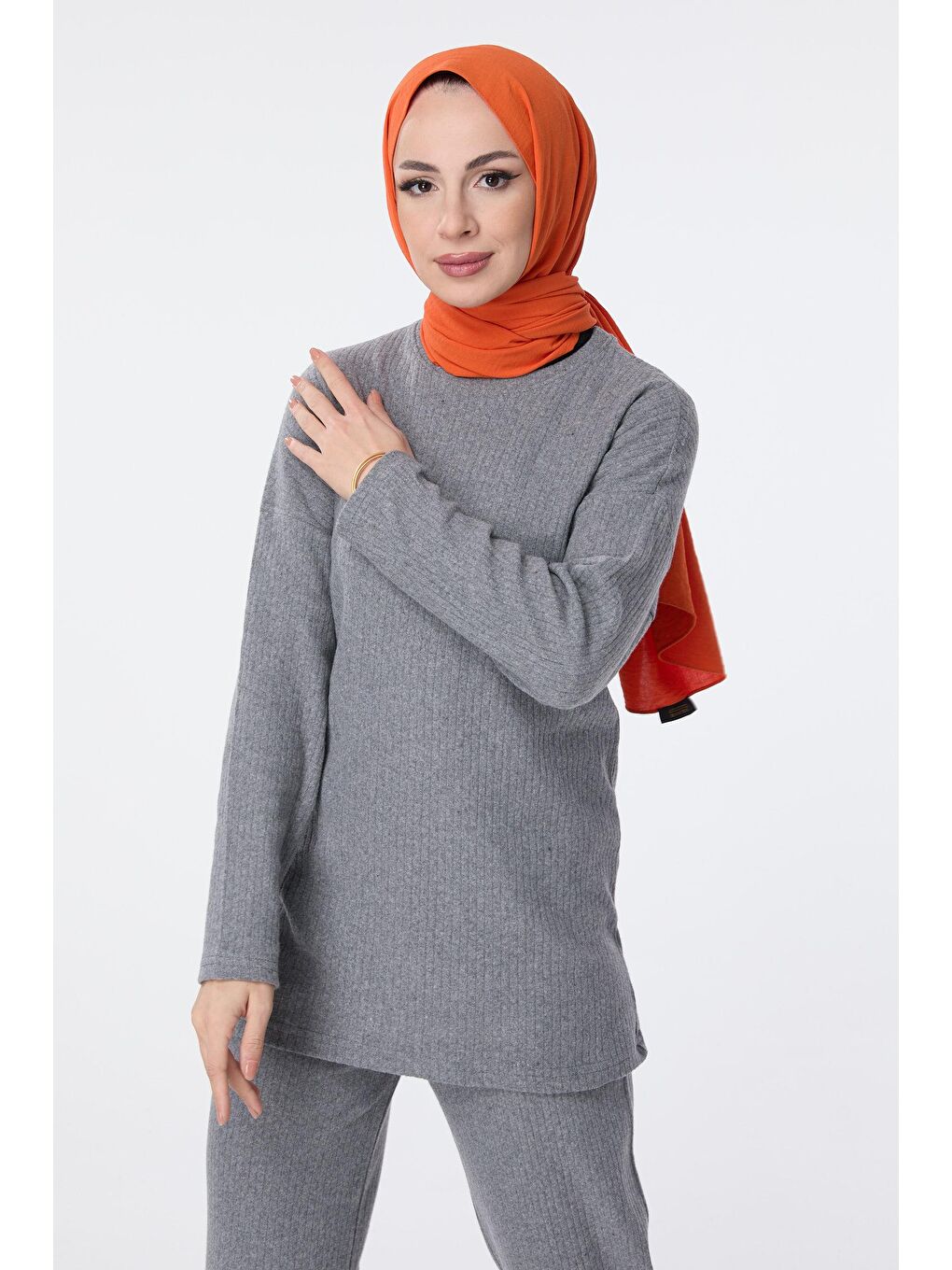 Bisiklet Yaka Kadın Antrasit Tunik+Pantolon - 23754-1