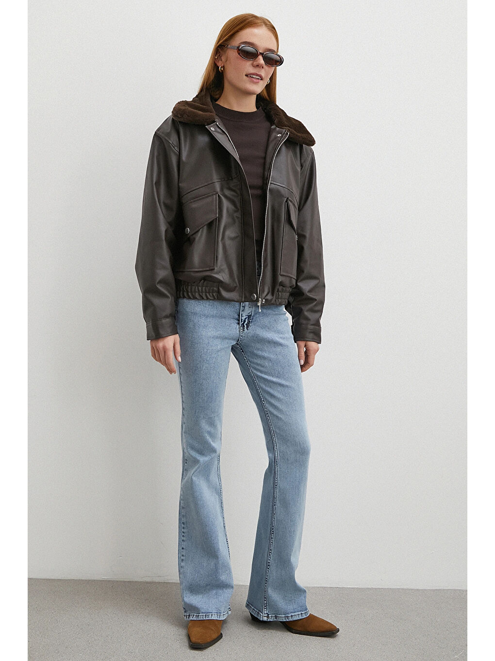 Karışık Pelüş Astar Detaylı Deri Mont Kahve-1