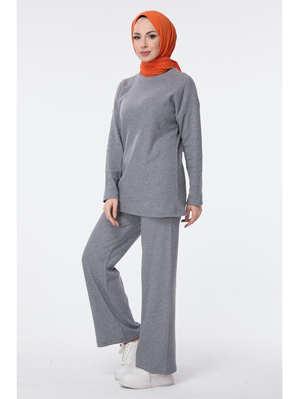 Bisiklet Yaka Kadın Antrasit Tunik+Pantolon - 23754-2