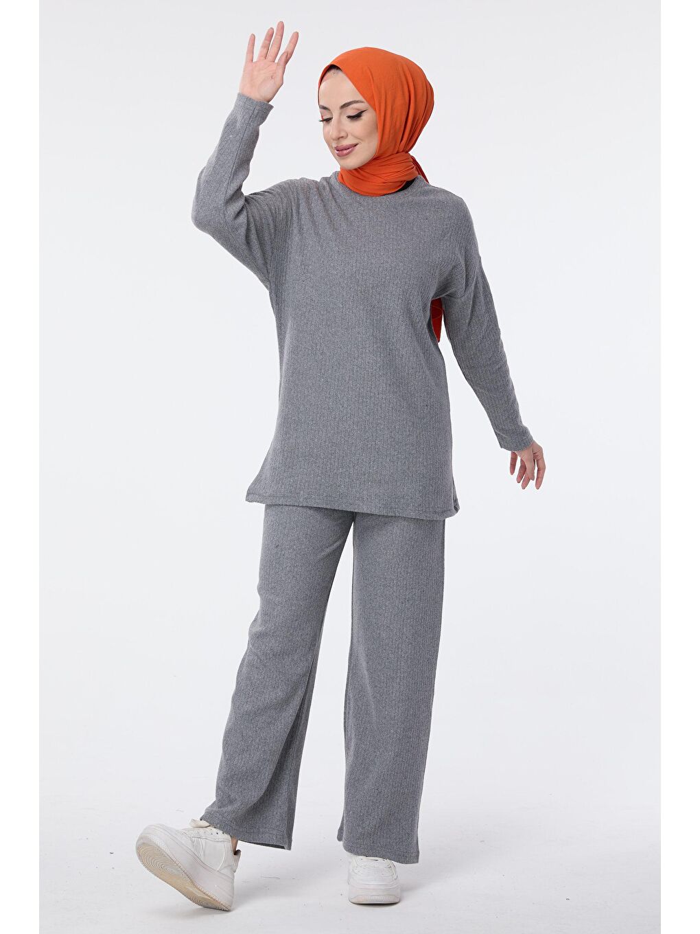 Bisiklet Yaka Kadın Antrasit Tunik+Pantolon - 23754-3