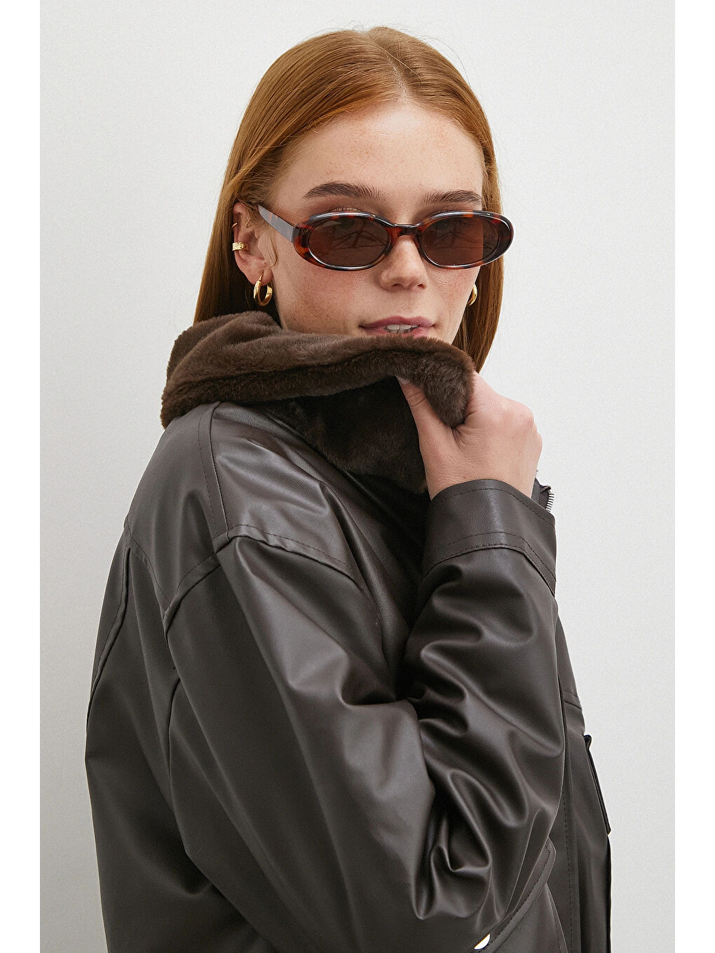 Karışık Pelüş Astar Detaylı Deri Mont Kahve-4