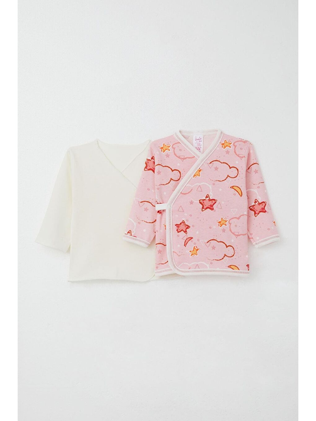 Yenidoğan Bebek İç Dış Çıtçıtlı 2 Li Zıbın Yıldız Desenli Pembe (0-3 Ay)