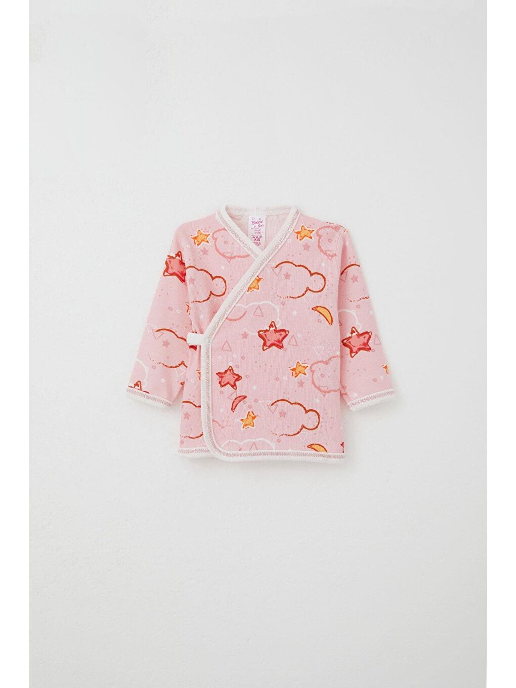 Yenidoğan Bebek İç Dış Çıtçıtlı 2 Li Zıbın Yıldız Desenli Pembe (0-3 Ay)-1