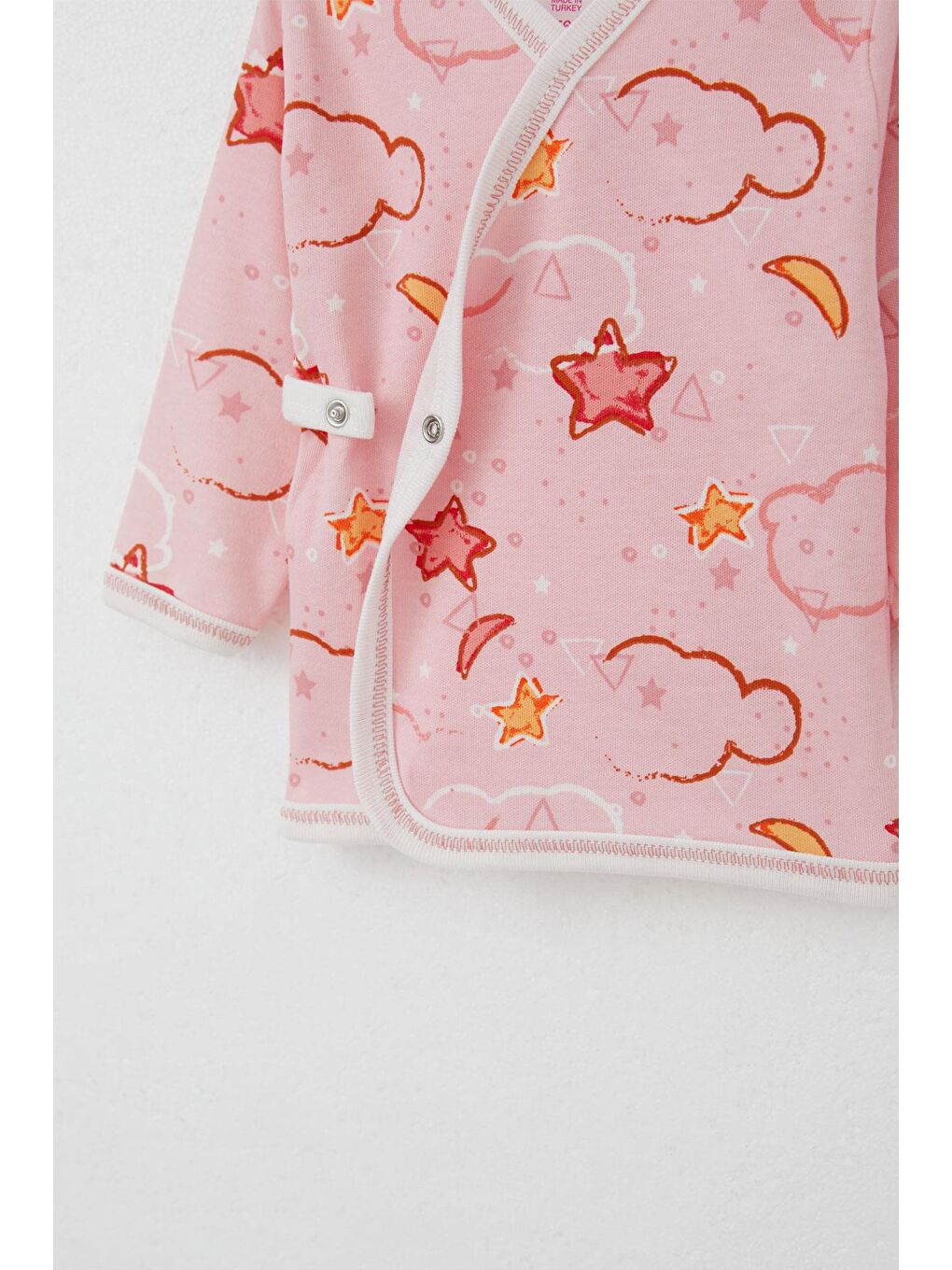 Yenidoğan Bebek İç Dış Çıtçıtlı 2 Li Zıbın Yıldız Desenli Pembe (0-3 Ay)-3