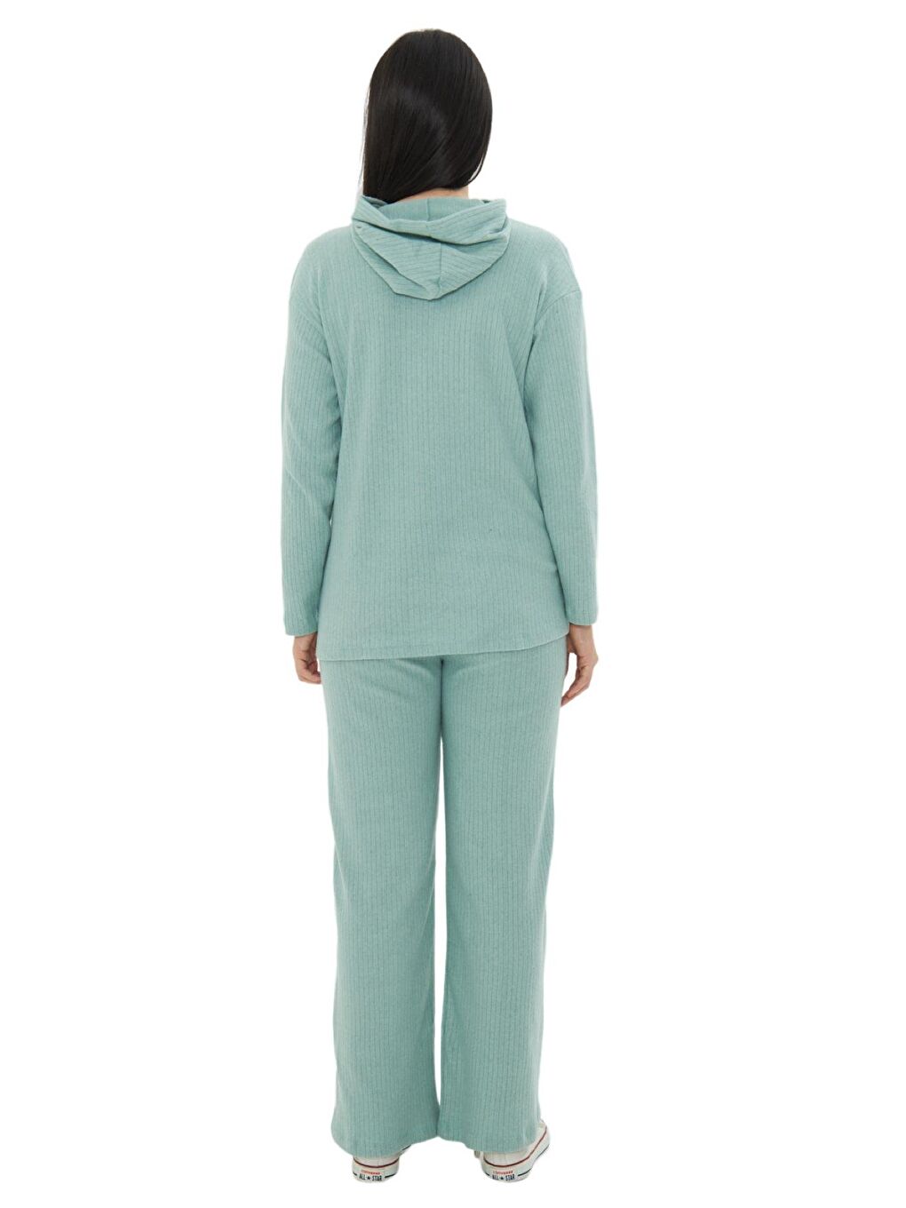 Yeşil Örme Kapüşonlu Kadın Hamile Alt Üst Takımı-3