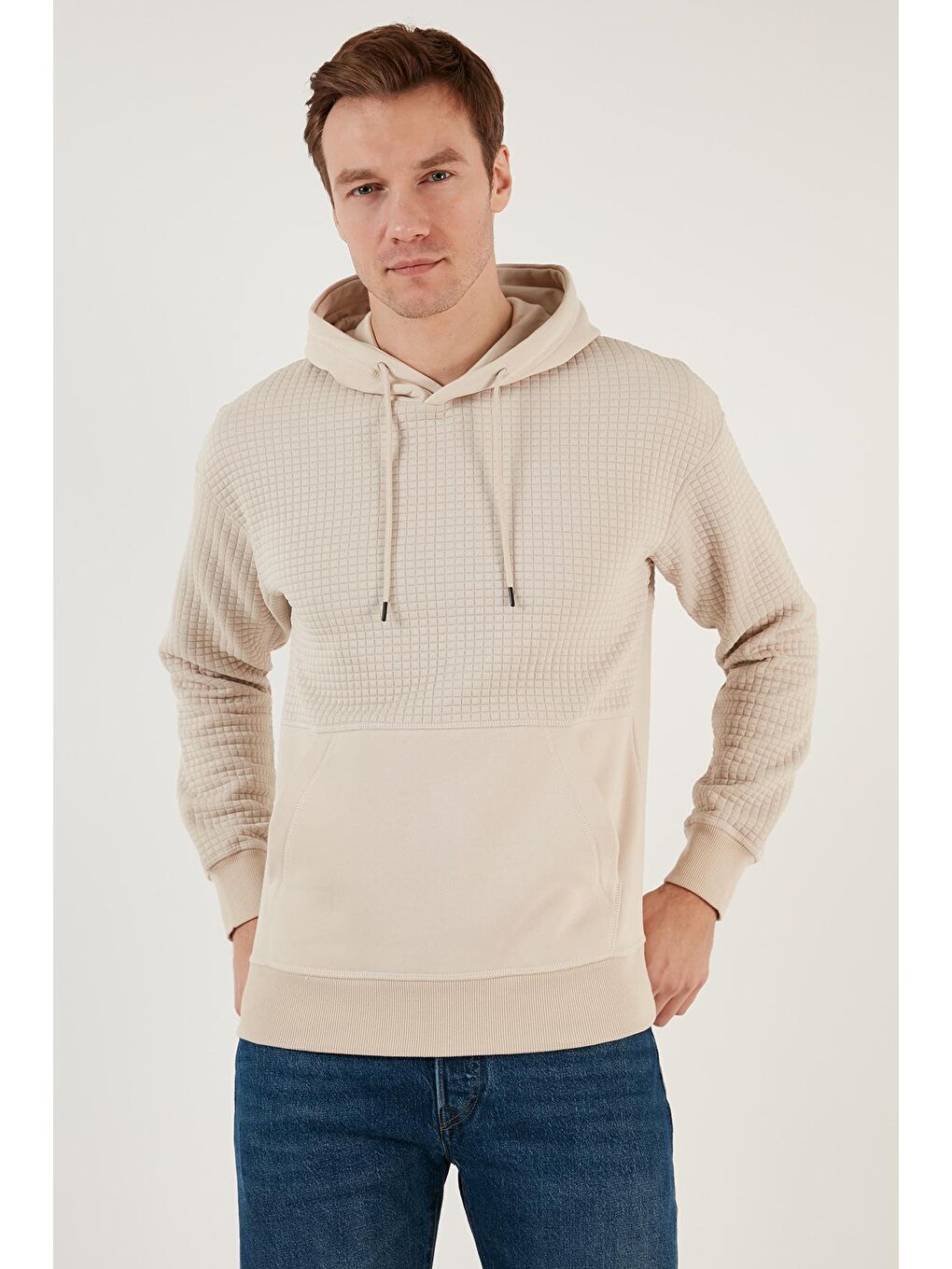 Jack & Jones Bej Jcoblack Relaxed Fit Kapüşonlu Erkek Sweat 12245407