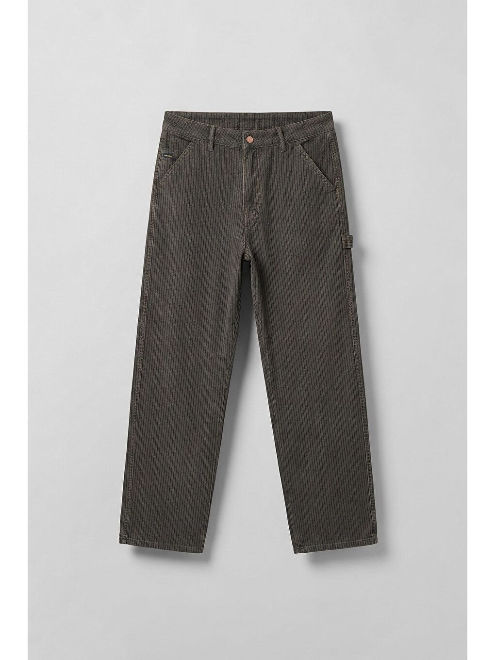 Erkek Baggy Fit Fonksiyonel Cep Detaylı Çizgili Jean Haki