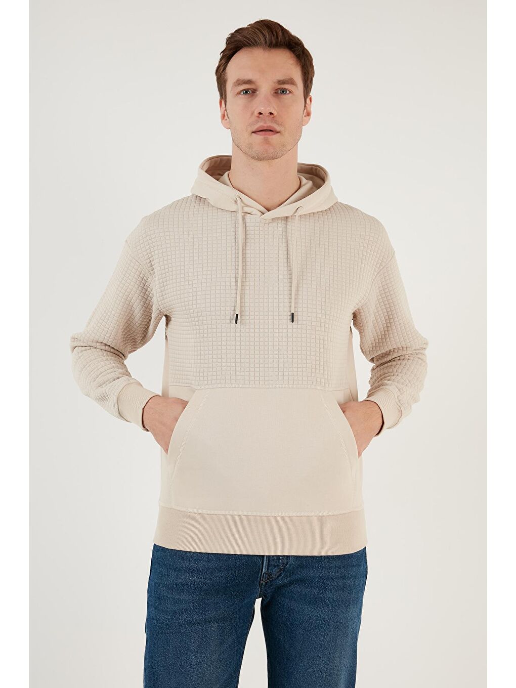 Jack & Jones Bej Jcoblack Relaxed Fit Kapüşonlu Erkek Sweat 12245407 - 1