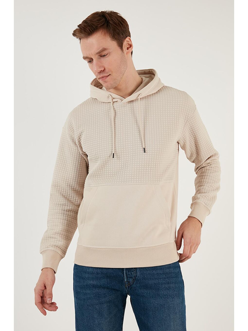 Jack & Jones Bej Jcoblack Relaxed Fit Kapüşonlu Erkek Sweat 12245407 - 2