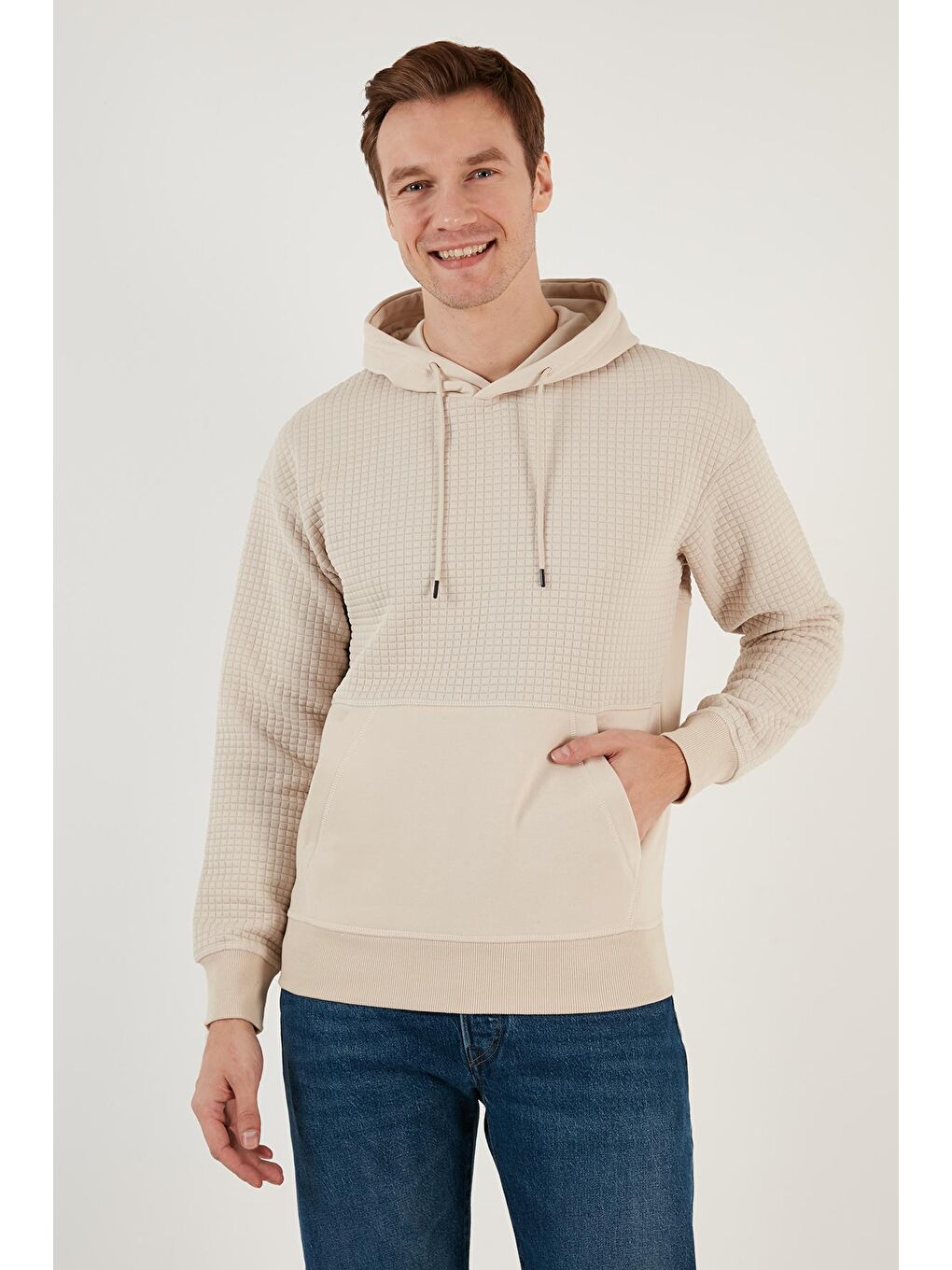 Jack & Jones Bej Jcoblack Relaxed Fit Kapüşonlu Erkek Sweat 12245407 - 3