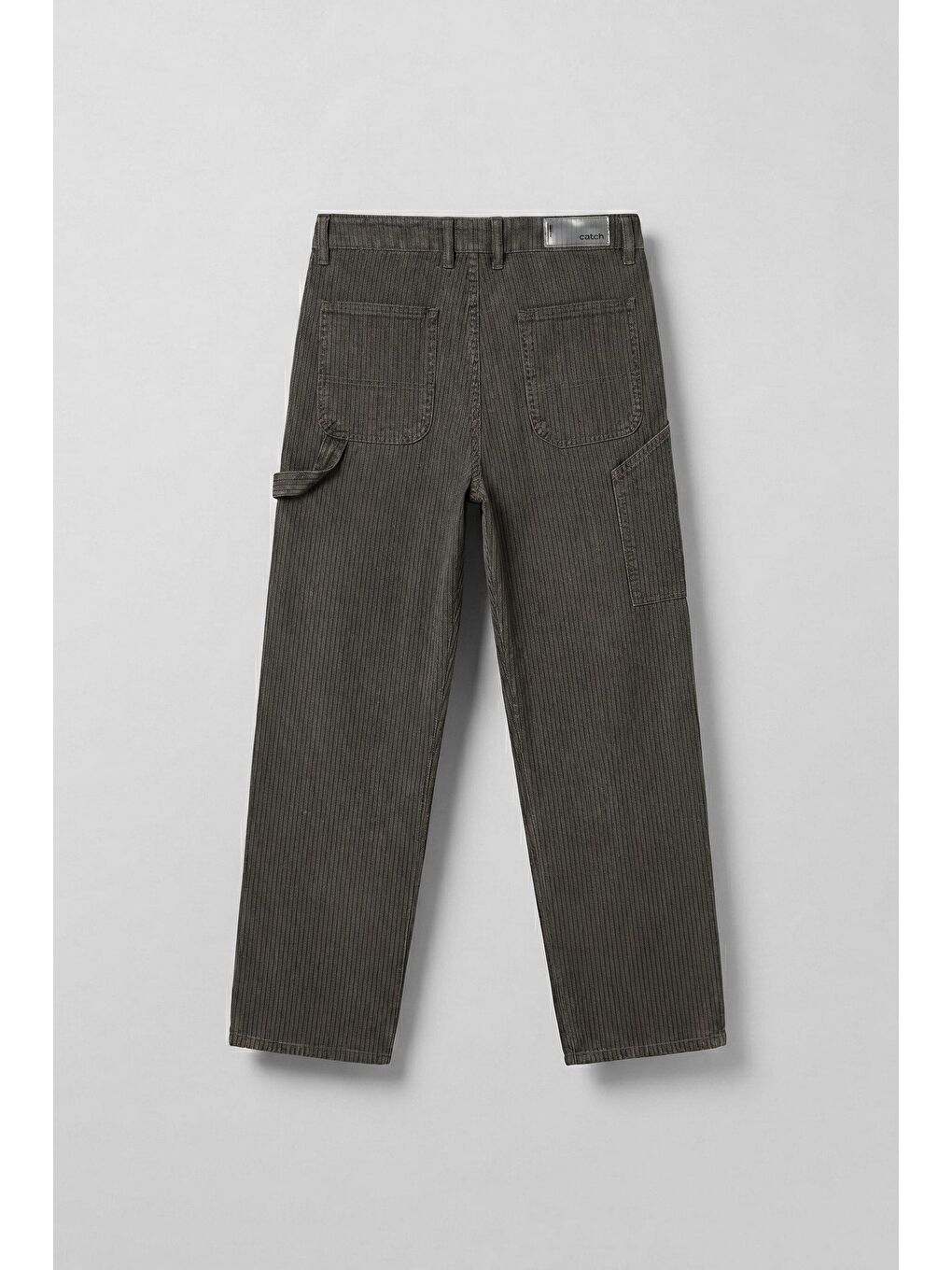 Erkek Baggy Fit Fonksiyonel Cep Detaylı Çizgili Jean Haki-1