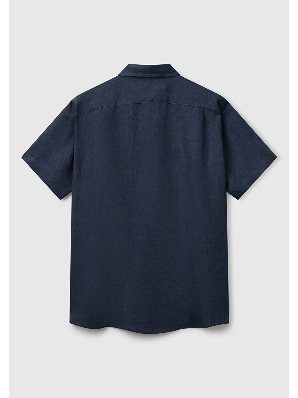 Erkek Lacivert %100 Keten Regular Fit Kısa Kollu Gömlek-3