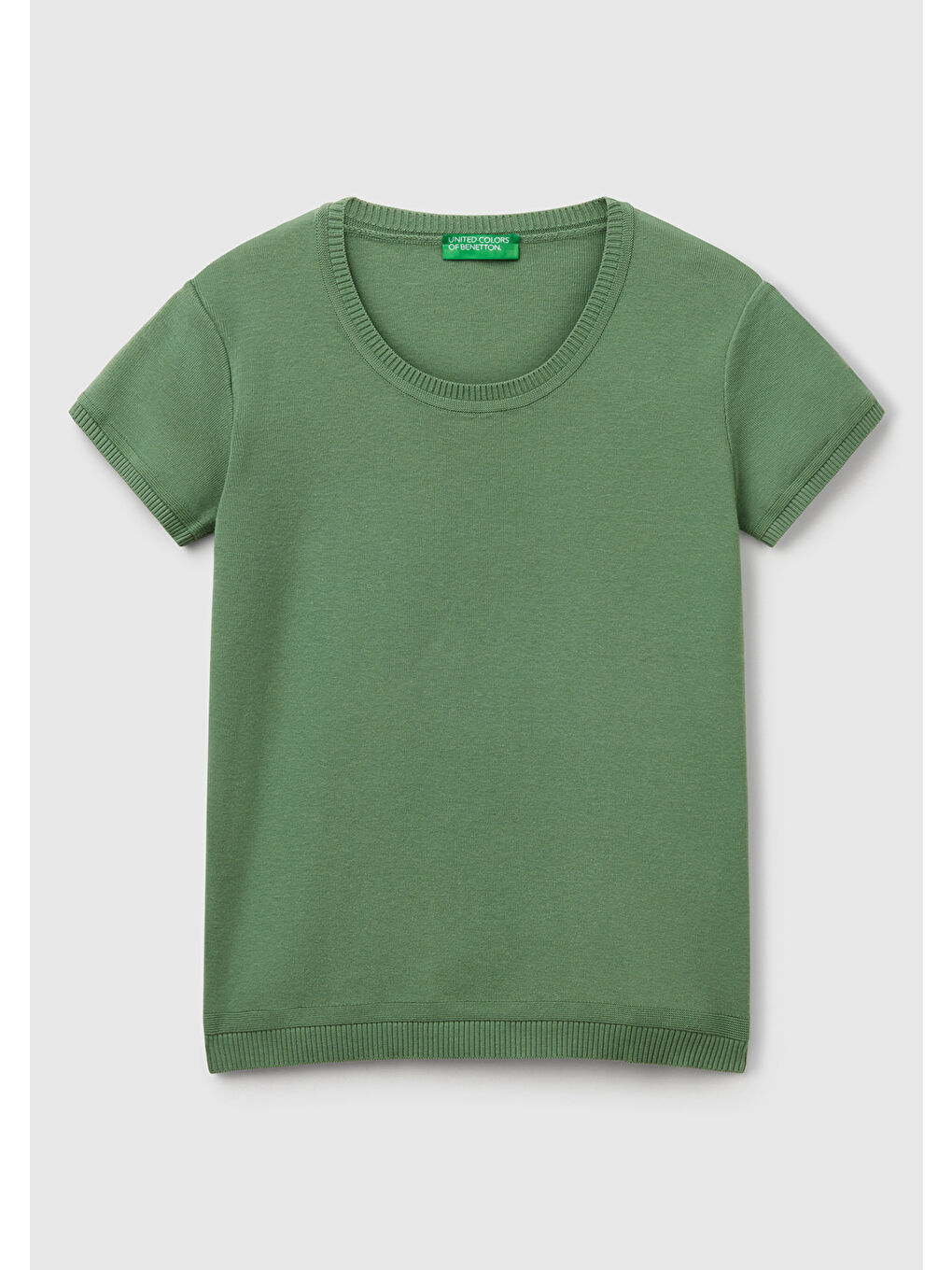 Yeşil Kadın %100 Pamuk Bisiklet Yaka Kısa Kollu Kazak-1