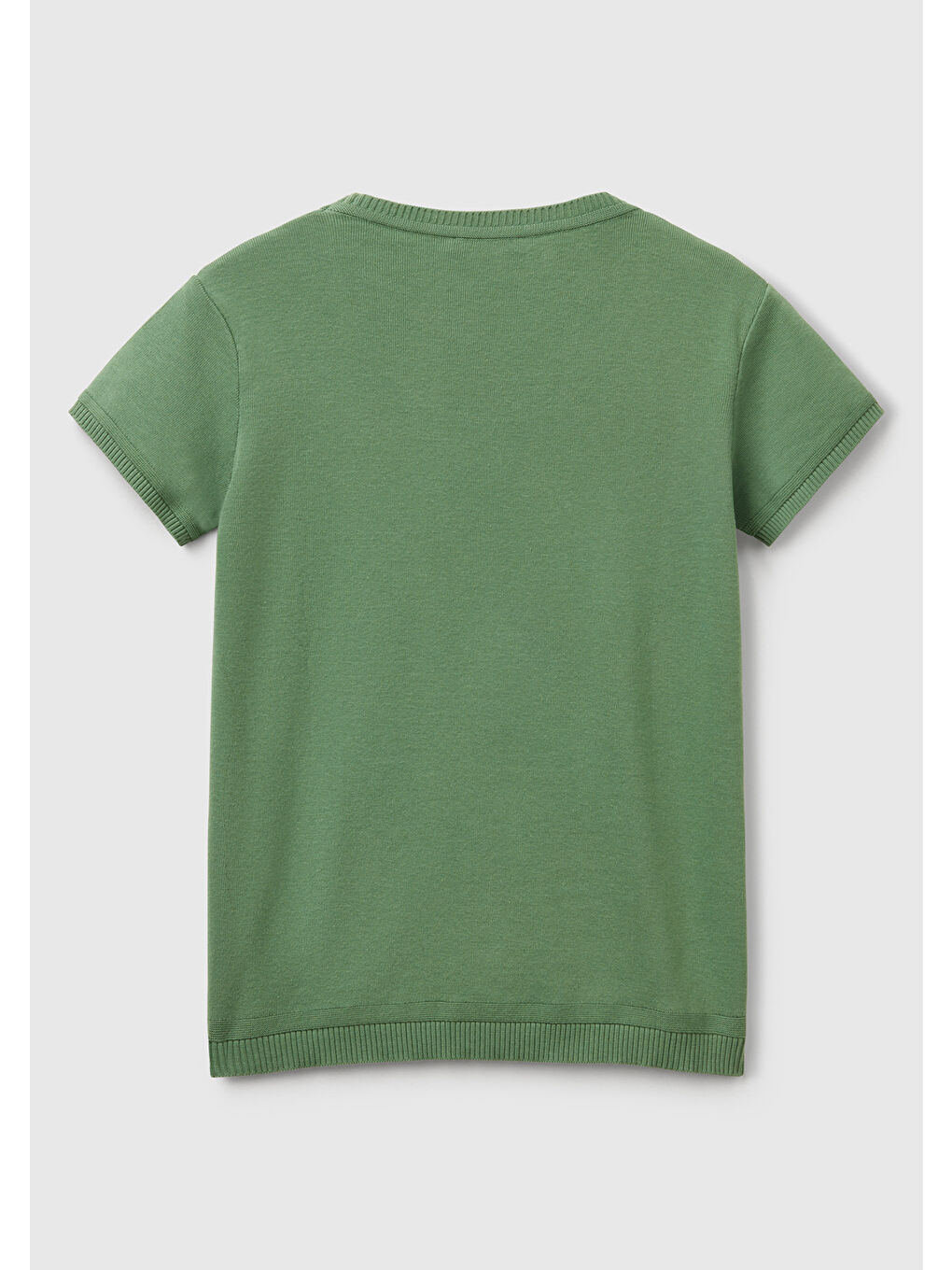 Yeşil Kadın %100 Pamuk Bisiklet Yaka Kısa Kollu Kazak-3