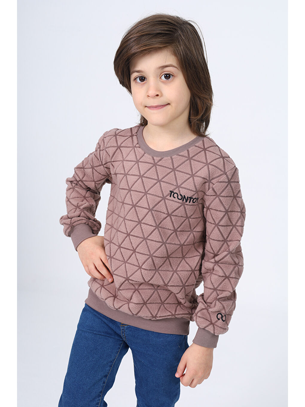 Kahverengi Unisex Çocuk Nakışlı Sweatshirt