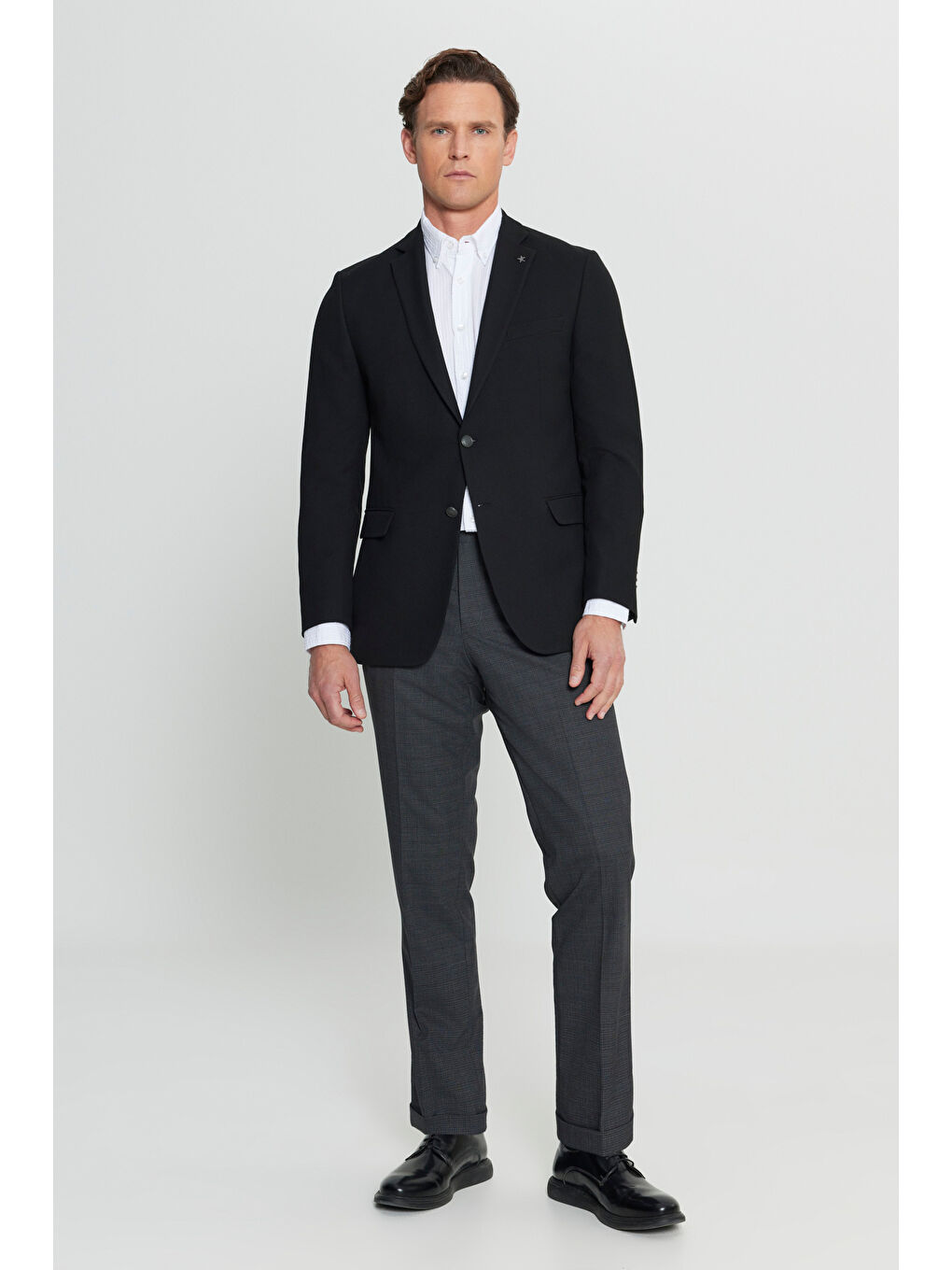 Erkek Siyah Slim Fit Dar Kesim Mono Yaka Diagonal Desenli Kapak Cepli Kruvaze Blazer Ceket-1