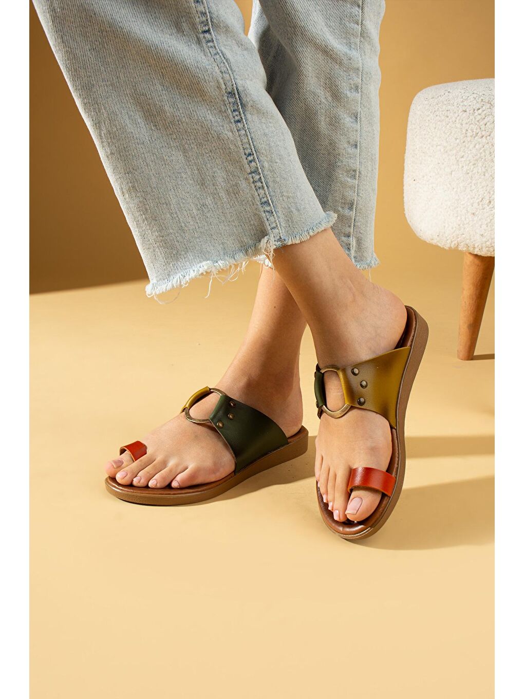 Haki Parmak Arası Halkalı Comfort Taban Kadın Terlik 51-706-24-1