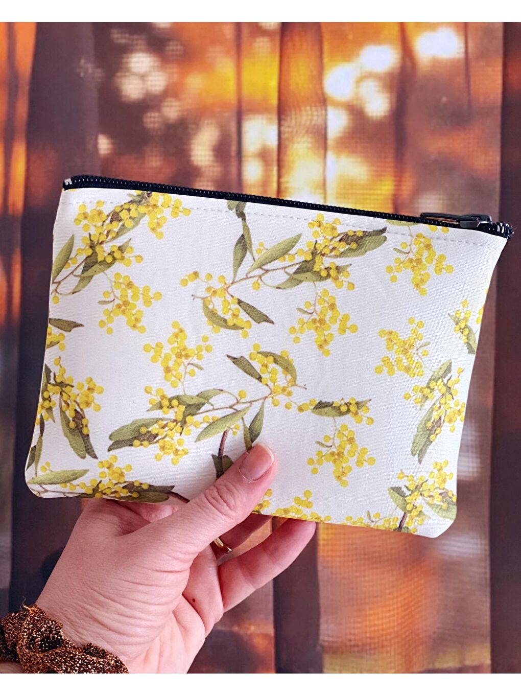 Bikutumutluluk Açık Sarı Mimoza Çiçeği Makyaj Çantası Clutch Kalemlik