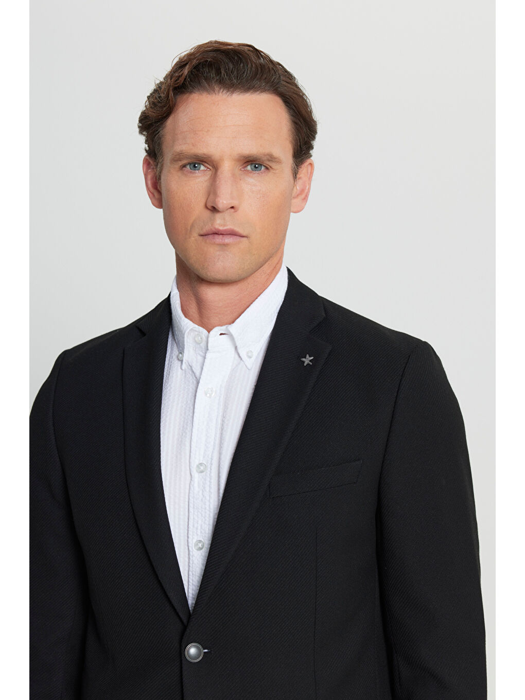 Erkek Siyah Slim Fit Dar Kesim Mono Yaka Diagonal Desenli Kapak Cepli Kruvaze Blazer Ceket-4