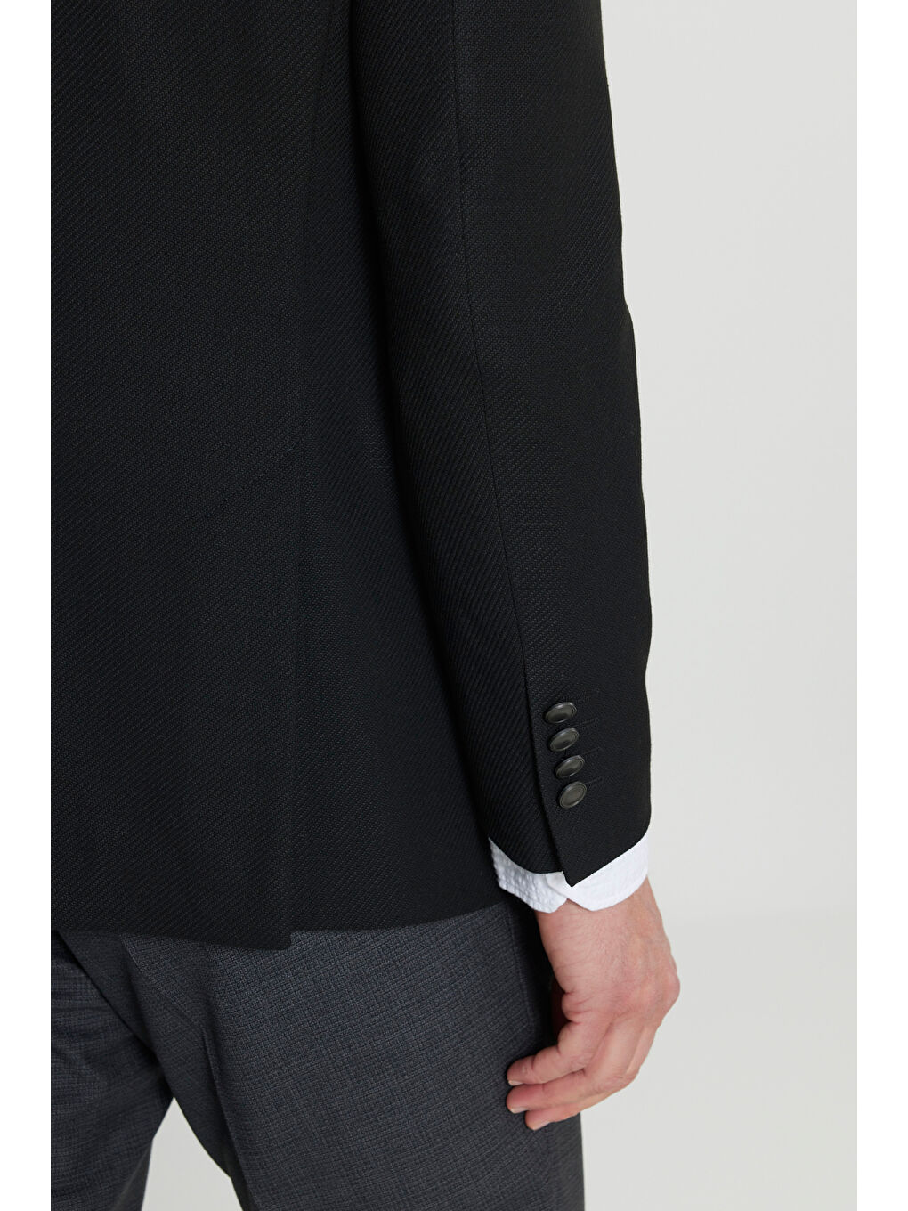 Erkek Siyah Slim Fit Dar Kesim Mono Yaka Diagonal Desenli Kapak Cepli Kruvaze Blazer Ceket-5