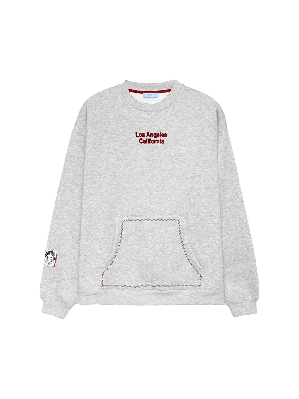 QUZU Gri Sırt Baskılı Kanguru Cepli Los Angeles Sweatshirt Gri