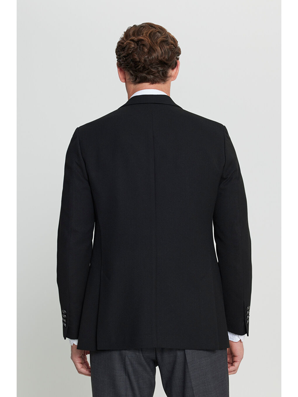 Erkek Siyah Slim Fit Dar Kesim Mono Yaka Diagonal Desenli Kapak Cepli Kruvaze Blazer Ceket-6