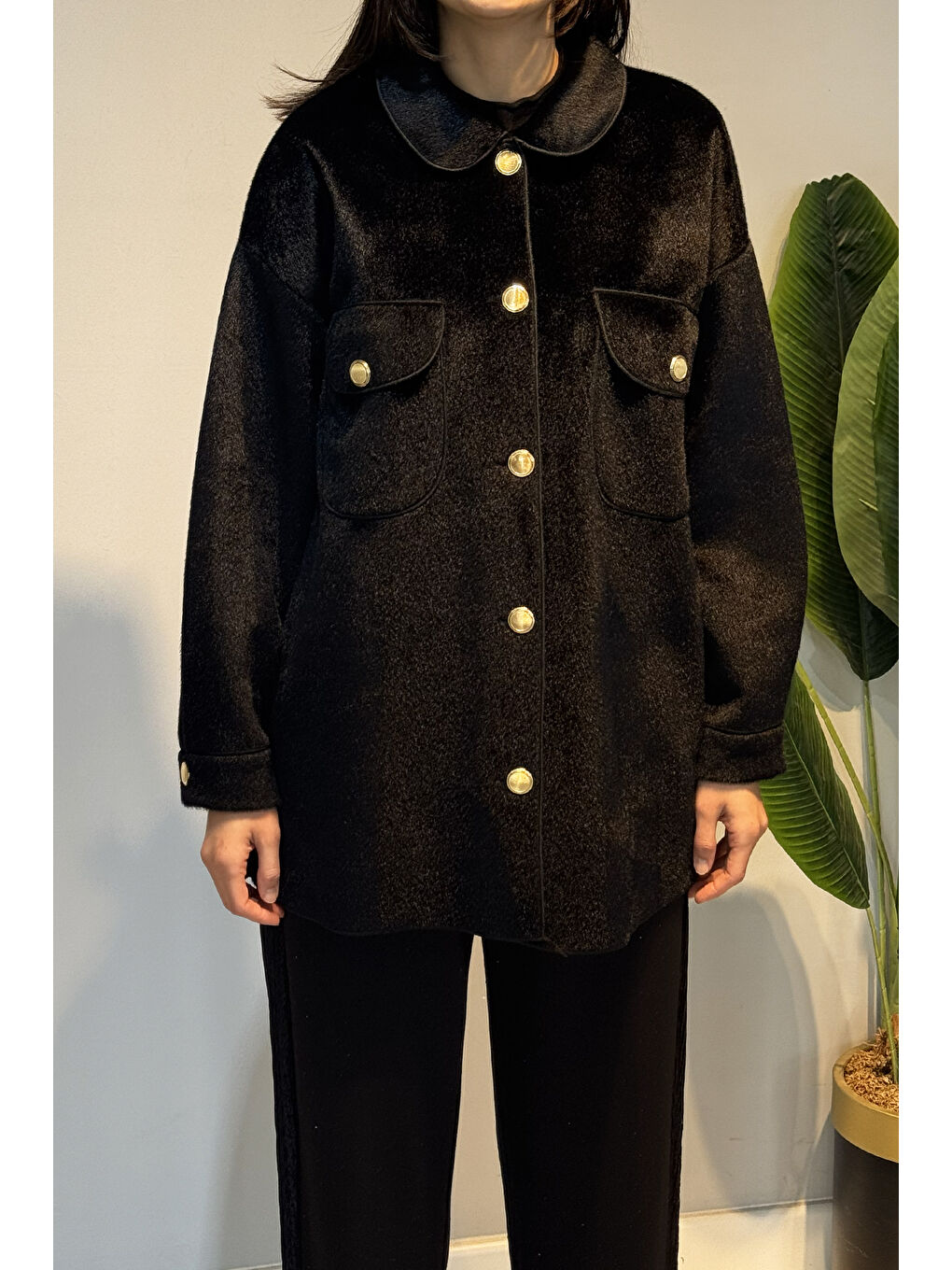 Düğme ve Cep Detay Ceket 32412 Siyah-1