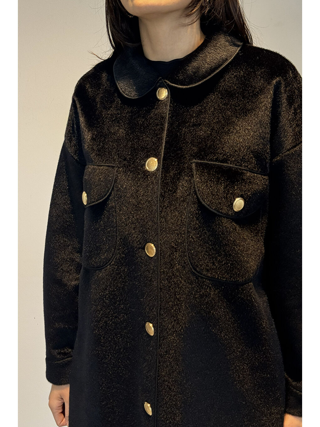 Düğme ve Cep Detay Ceket 32412 Siyah-2