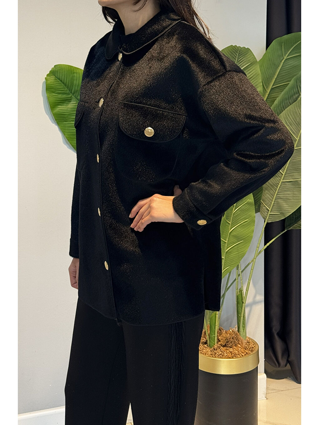 Düğme ve Cep Detay Ceket 32412 Siyah-3
