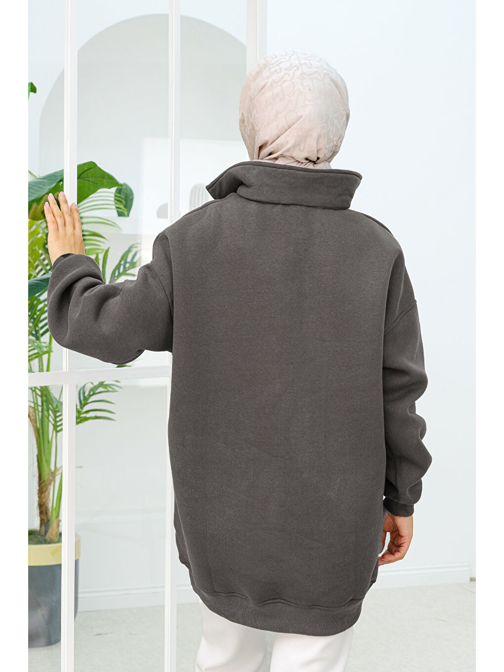 Locco Moda Gri Yarım Fermuar Detay Sweat Füme - 3