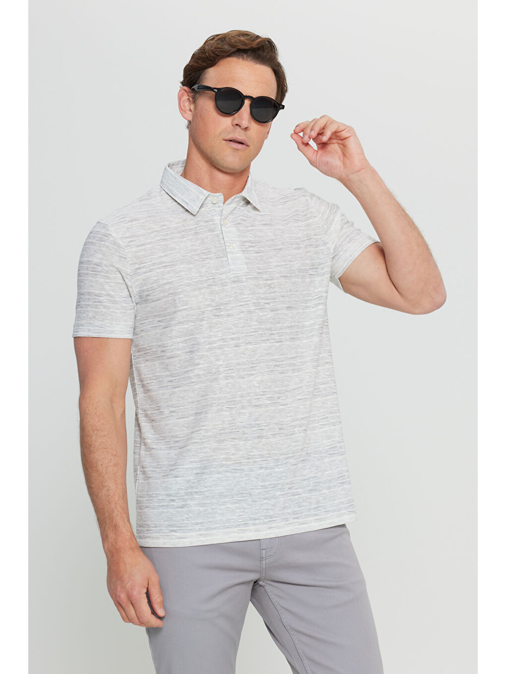 Erkek Ekru Pamuklu Slim Fit Dar Kesim Baskılı Polo Yaka Tişört-2