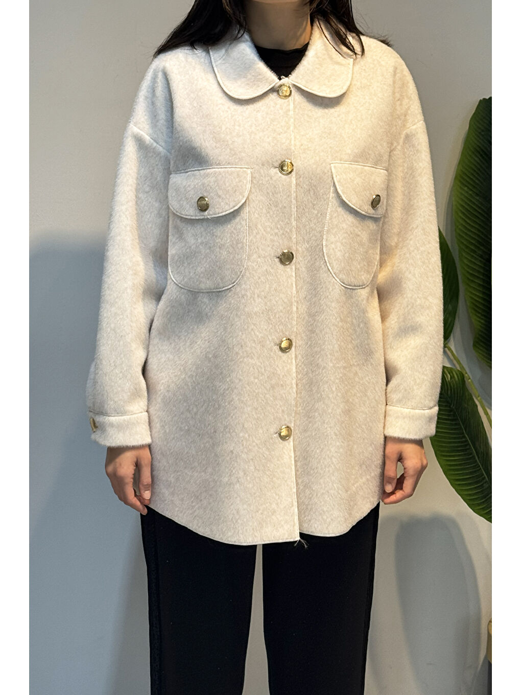 Düğme ve Cep Detay Ceket 32412 Ekru-1