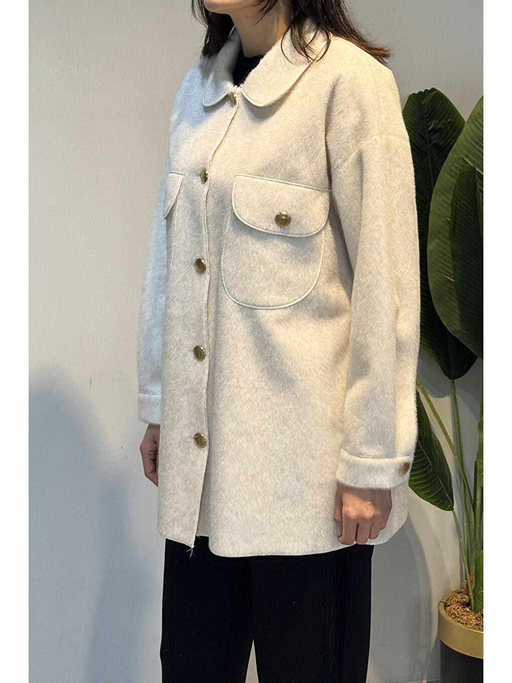 Düğme ve Cep Detay Ceket 32412 Ekru-2